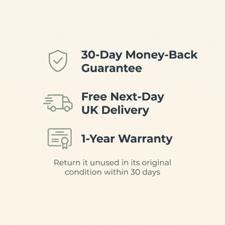 30-day money-back guarantee, free next-day UK delivery, 1-year warranty