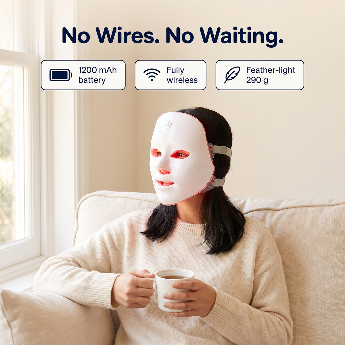 LED Face Mask — fully wireless, 1200 mAh battery, 290 g