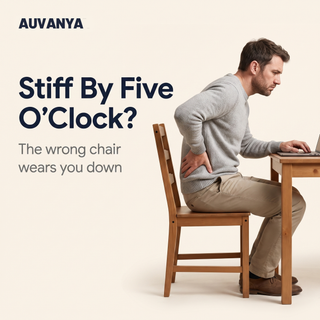 Stiff by five o'clock? A man slumped on a kitchen chair holding his lower back