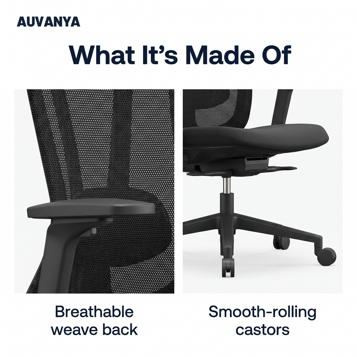 Pro Mesh Office Chair — breathable weave back and matte black five-star base with smooth-rolling castors