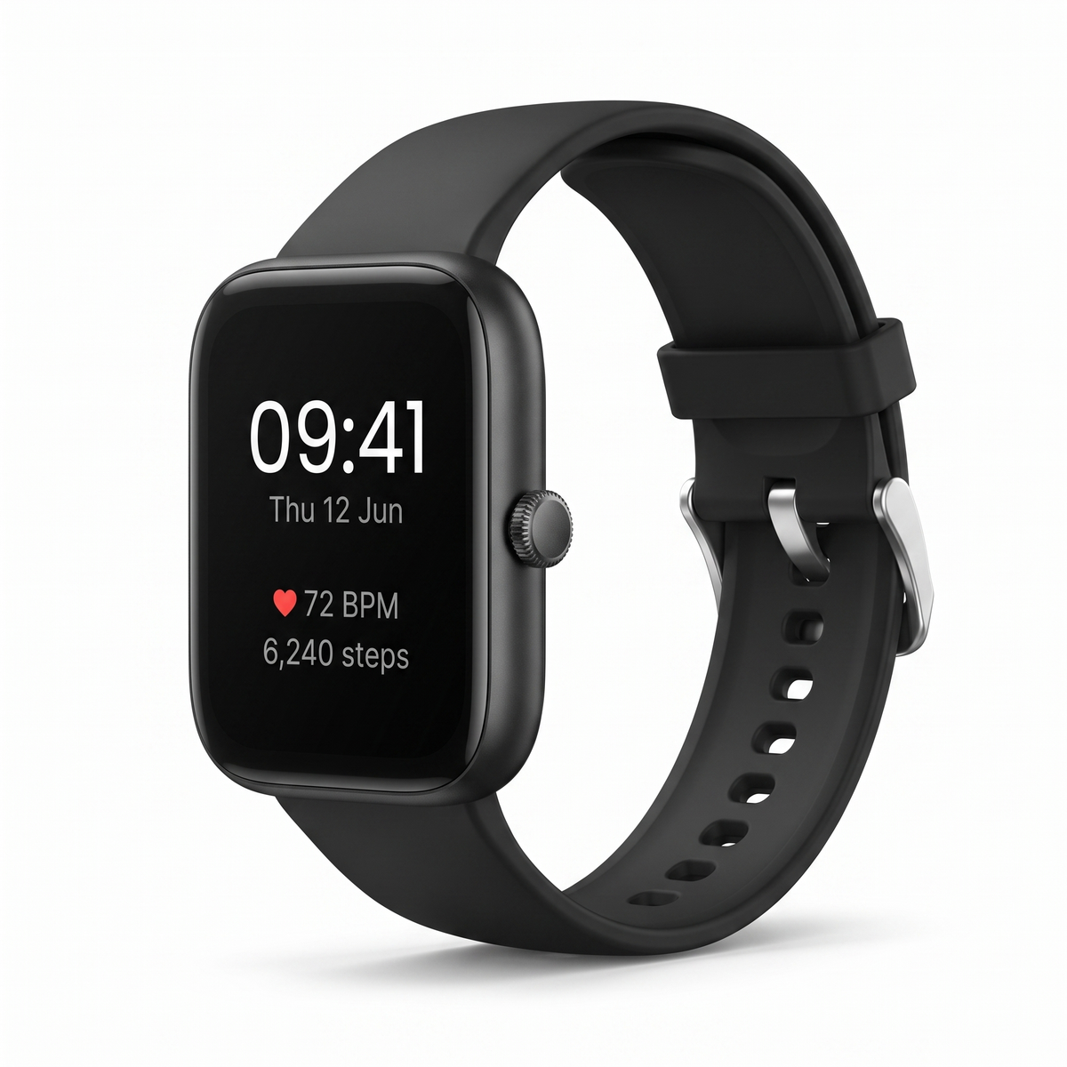 Auvanya Smart Watch — side crown and silicone strap