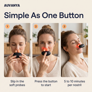 Simple as one button: slip in the soft probes, press to start, 5 to 10 minutes per nostril